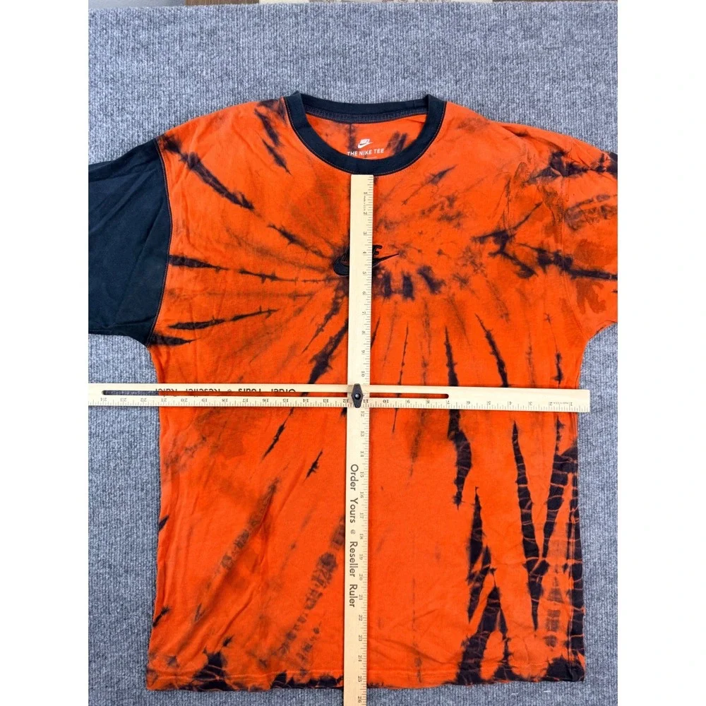 Nike Vintage Tie Dye T-Shirt Mens Medium Orange Black Graphic Swoosh Y2K 90s Tee